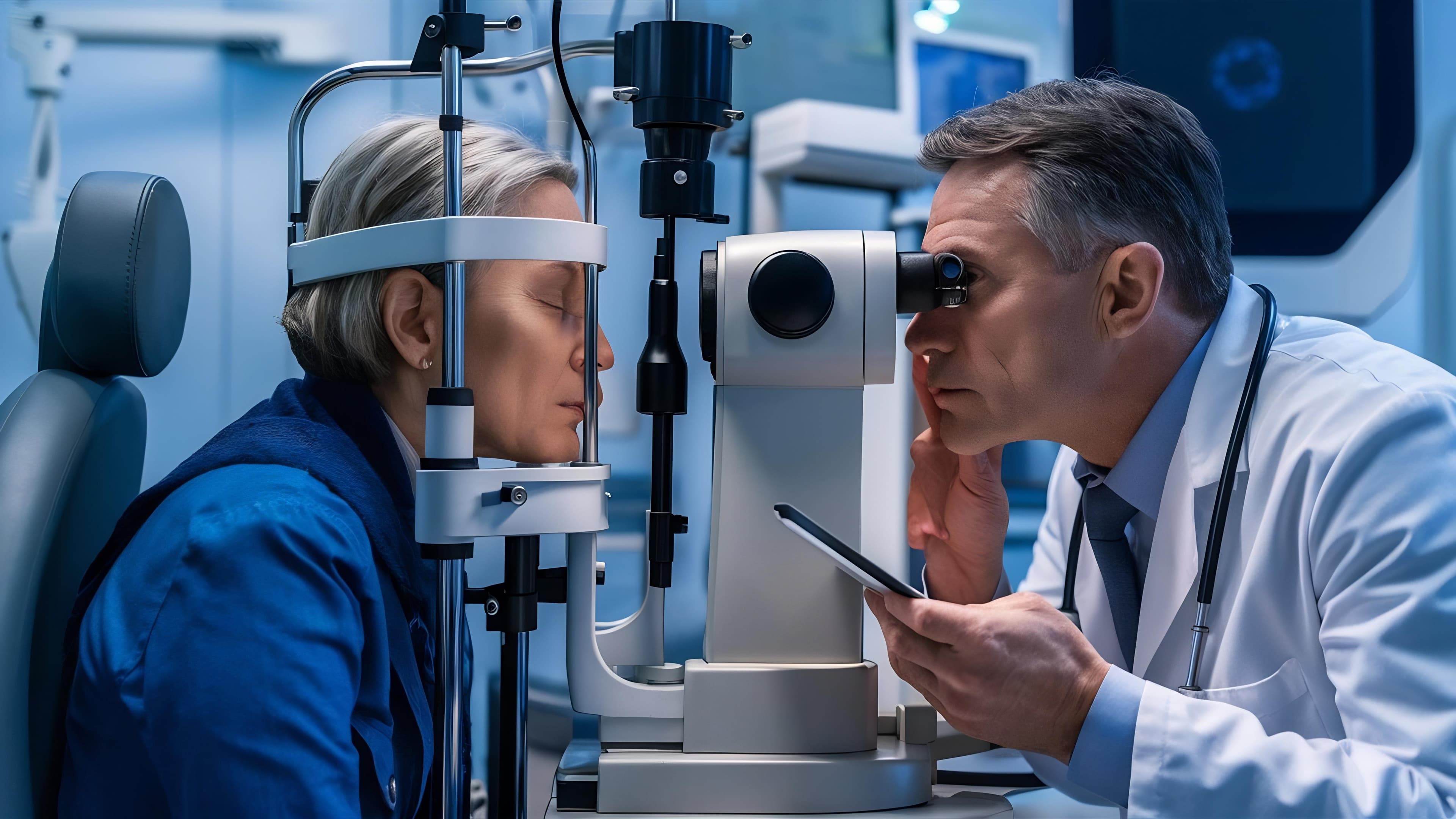 Eye doctor examining a patient