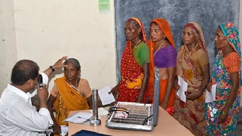 Patient receiving eye care at an outreach camp
